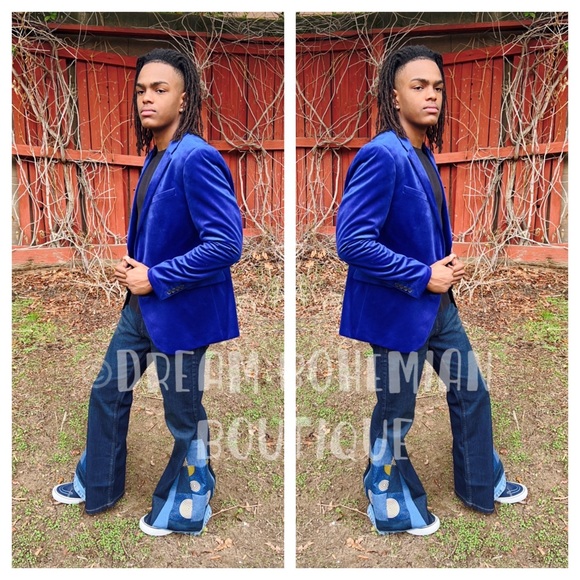 Bell bottom Jeans Patchwork Unisex Upcycled Mens Jeans - Picture 2 of 7